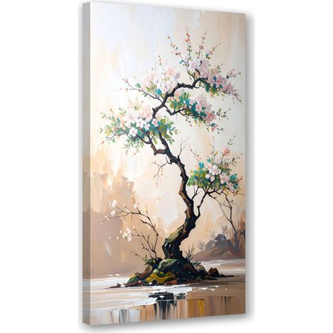 Wandbild Bonsai-Baum Weiße Blumen Zweige 50x100 cm (1/5)