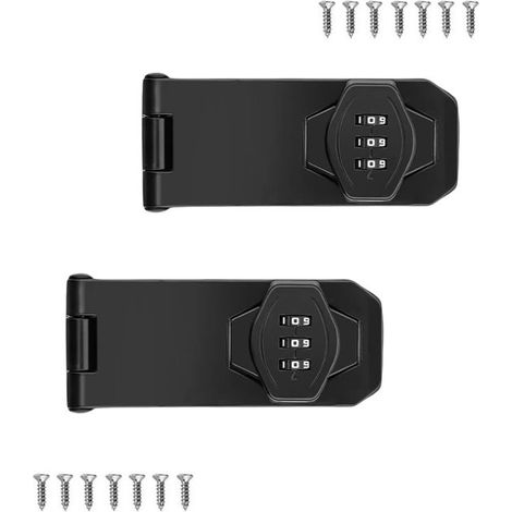 Cadenas à combinaison sans clé, lot de 2, 10 cm, verrou de sécurité coulissant pour porte, noir, avec fonction rotative, pour petites portes, placards, étagères à chaussures (1/5)