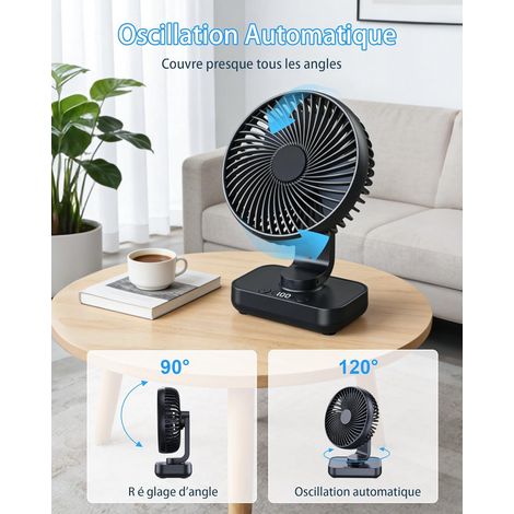 Ventilateur de table USB avec oscillation automatique, silencieux, 4 vitesses, écran numérique, (Noir) (1/5)