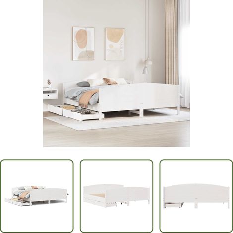 Sommier à lattes - Cadre de lit sans matelas blanc 160x200 cm bois de pin massif (1/5)