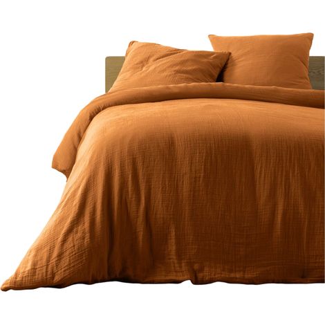 Housse de couette + 2 taies en gaze de coton 240 x 260 cm Tendance caramel