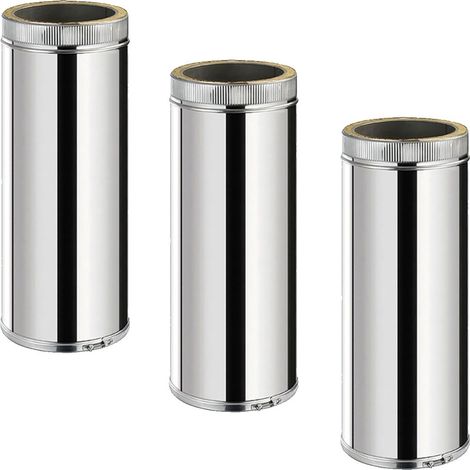 Lot de 3 TDPI500 Conduit double paroi isolé polycombustible longueur 50 cm Inox Ø150 (1/3)