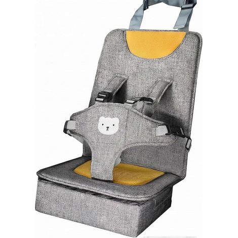 Rehausseur chaise haute voyage portable pour enfants 0-6 ans, gris, avec sangles sécurité et coussin confortable (1/5)