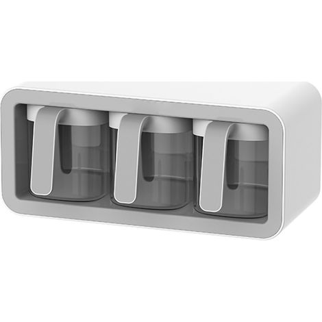 Boîte à Épices Murale 3 Pots Gris avec Cuillères - Rangement Épices Cuisine Modulable (1/5)