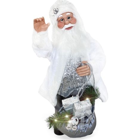 144225 Papá Noel Vestido Blanco y Plata de terciopelo 80H cm con Luces y Sonidos (1/5)