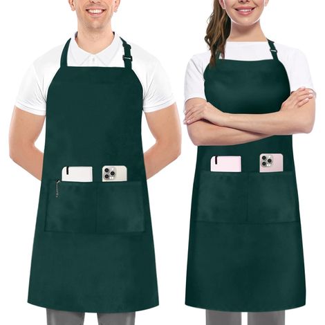 Tablier à bavette ajustable en deux parties avec 2 poches - Tablier professionnel pour restaurant et cuisine domestique 81 x 71 cm - Sangle de cou ajustable, vert (1/5)