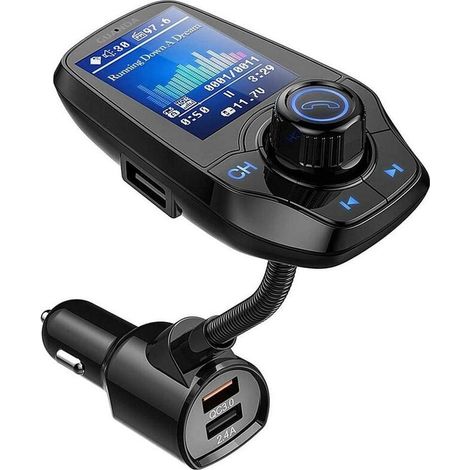 Bluetooth Transmetteur FM pour Voiture avec Ecran Couleur 1,8", Kit Lecteur MP3 Adaptateur Émetteur pour Voiture, Entrée et Sortie AUX, 2 Ports USB, Appel Mains-Libres, Carte SD/TF, Clé USB-LIAIKI (1/5)