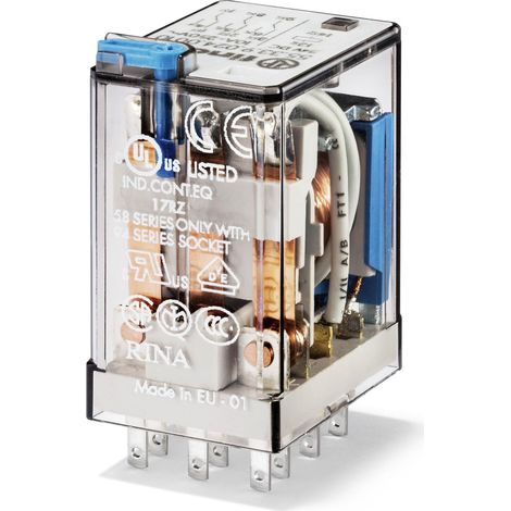 Relais industriel 3RT 10A 24V DC bouton test + LED + diode FINDER 553390240090PAS