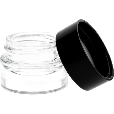 Frasco, recipiente de vidrio, 5 ml, incoloro, con tapa de PP negra x1 (1/3)