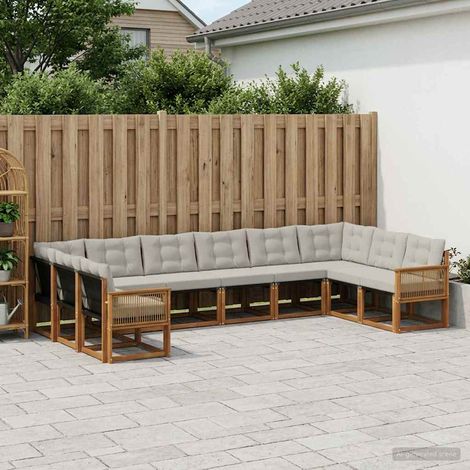 vidaXL Outdoor-Sofagarnitur mit Kissen 10 pcs Natürlich und Hellgrau (1/5)