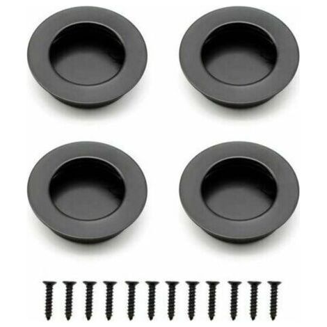 4 Pieces Sliding Door Handle Round Recessed Handle for Drawers Cabinets - Black..