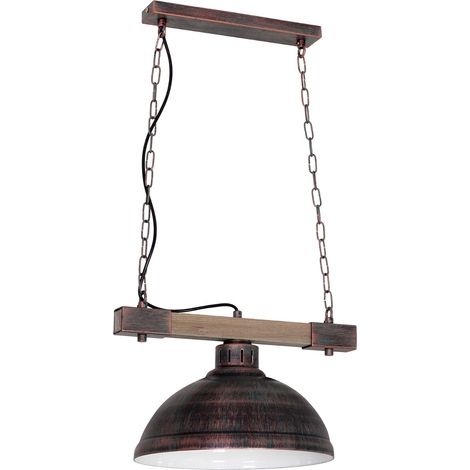 Suspension loft brune bois clair chaîne E27 Luminex