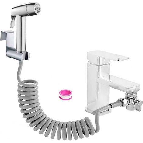 ABS Plastic Hand Held Bidet Shower Kit with Tap Dispenser Dual Jet Mode Nozzle Spring Hose Wall Bracket (1/5)