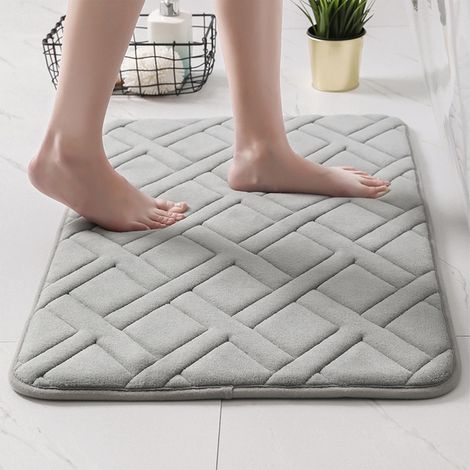 Tapis De Bain - 40 x 60 cm - Velours Doré - Absorbant Rapide - Dos En Caoutchouc Anti-dérapant - Lavable En Machine - Gris - 1 Pièce (1/5)