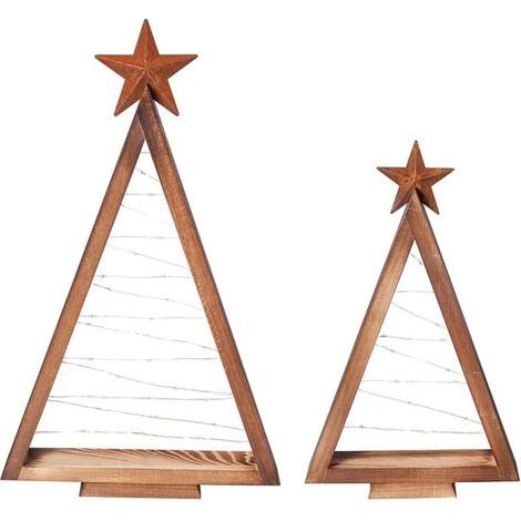 2 Pièces Sapin de Noël en bois pailleté avec des lumières LED, style shabby chic, décoration de Noël, décoration de table de Noël (1/5)