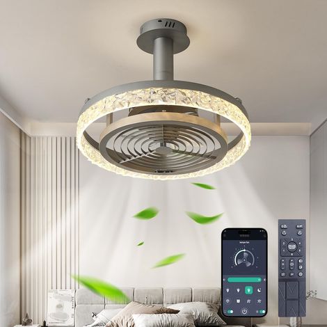 Ventilateur de plafond moderne avec éclairage intégré, contrôlé par application, 45 W, φ50 cm, 3000 K/4500 K/6000 K, 6 vitesses réglables, plafonnier. (1/5)