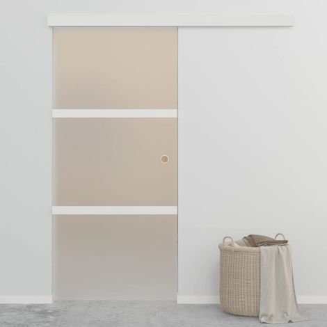Porte coulissante,Porte glissante pour l'Intérieure Verre ESG et aluminium 90x205 cm Argenté CIV415753 (1/5)