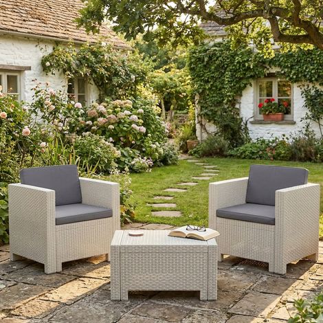 Dmora - Salón de exterior Camini, Salón al aire libre, Conjunto de balcón o jardín, Composición de salón exterior, Made in Italy, Blanco (1/5)
