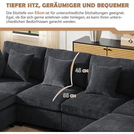 Pouf Hocker aus Chenille in Grau 278 x 161 x 81 cm HOMAIRE (1/5)