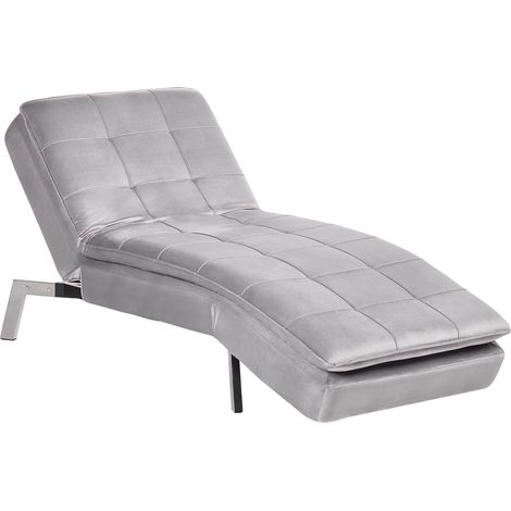 Chaise Longue Méridienne en Velours Gris Clair avec Dossier 5 Positions de Réglage et Option Couchage pour Salon au Style Rétro Glamour Beliani (1/5)