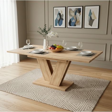 Tavolo da pranzo allungabile 140/180 x 80 cm in MDF effetto rovere, per 4-6 persone, gambe a V (1/5)