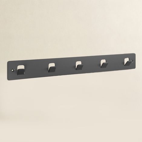 doporro Garderobenleiste mit 5 Haken, Wandgarderobe mit Garderobenhaken, Kleiderhaken Wand, Hakenleiste, selbstklebend oder zum Bohren, für Flur, Bad und Küche, Grau, Stalo-14