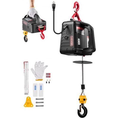 Cabrestante Eléctrico 2 en 1, Carga 500 kg, 1500 W, Grúa Portátil, Altura de Elevación 7,6 m, Velocidad 5 m/min, con Control Manual y Remoto Inalámbrico para Fábricas, Almacenes y Talleres