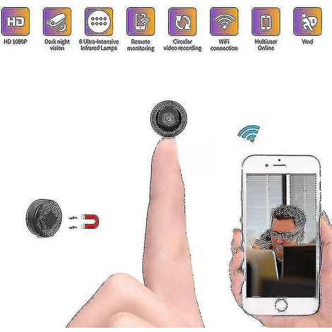 Mini caméra Wi-Fi 1080p HD Gizli Kamera CCTV IP Cam avec télécommande, vision nocturne, détecteur de mouvement, boîtier magnétique et carte TF 32 Go.