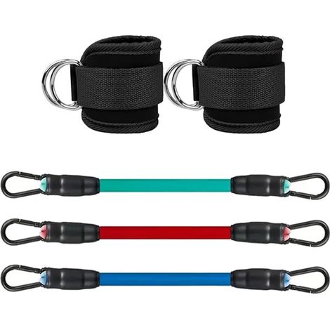 (Noir, ensemble de 5 pièces) Sangles de résistance, bandes de résistance, équipement de musculation des jambes, sangles, boucles de cheville (1/5)