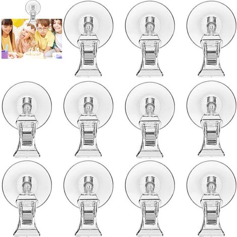 12 Pièces Ventouse Pince, Plastique Transparent Ventouse avec Clip Ventouses avec Crochets, Crochet À Ventouse Support À Crochet À Ventouse pour Ticket De Stationnement Aquarium Fenêtre Verre (1/5)