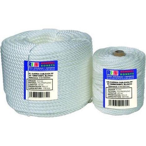 Cuerda cableada ROMBULL PP 4 cabos 16 mm. Blanco 100 m.