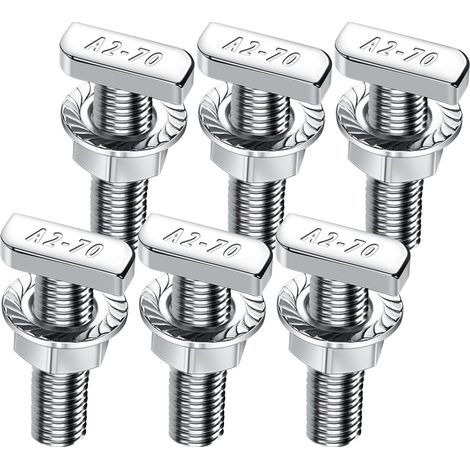 Lot de 6 vis à tête marteau M8 x 30 en acier inoxydable A2-70, vis à tête marteau avec écrous à dents de blocage écrous à bride tiges filetées M8 pour rail de montage solaire PV, serre et profilé en (1/5)