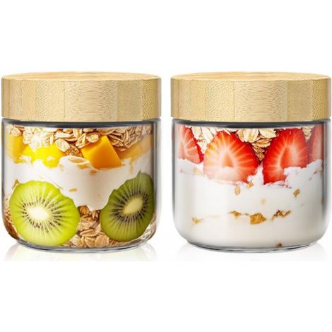 Pot de yaourt en verre - 300 ml - 2 pièces - Muesli à emporter - Porridge à préparer la veille (1/5)
