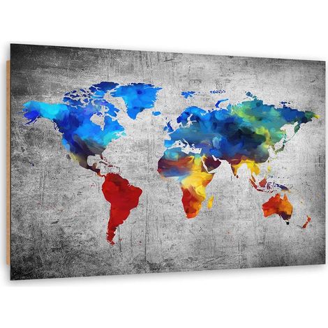 Quadro deco panel, Mappamondo dipinto su cemento - 60x40 (1/5)