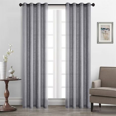 2 pezzi di tende in lino con anelli, tenda moderna per due porte del balcone, tenda per soggiorno camera da letto, 107x160 cm grigio chiaro (1/3)