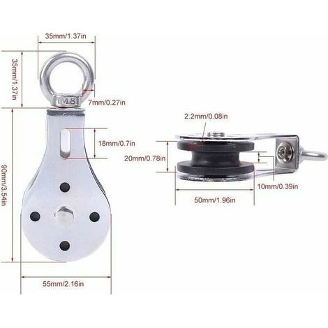 Puleggia silenziosa in acciaio inox, capienza 300 kg, anello e ruota di sollevamento per fitness (1 pezzo) (1/3)
