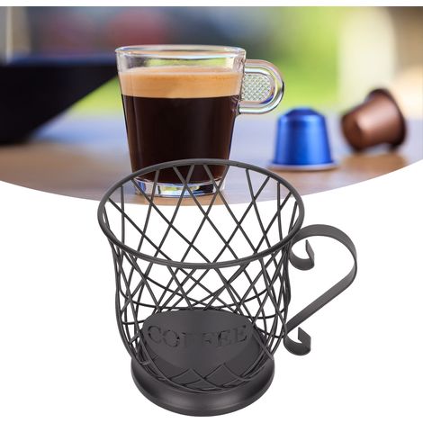 Organizador de cápsulas de café – Soporte de cápsulas de hierro – Estante para cápsulas de gran capacidad para cafetería, oficina, sala de estar – Negro (1/5)