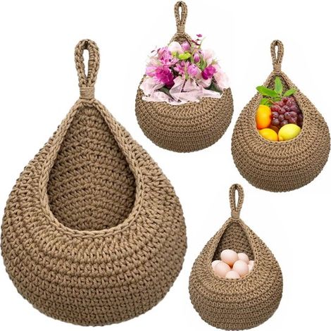 Panier mural en corde de chanvre 28 x 21 cm - corbeille tressée pour fruits, légumes et œufs (1/5)