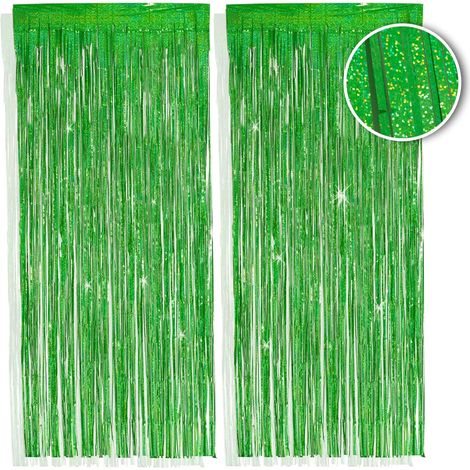 2 pièces Rideau en franges, Vert, 1x2,5m, Finition métallique, Décoration fête, Nouvel An