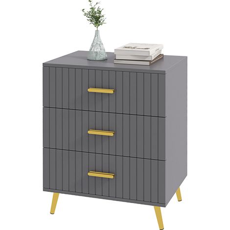 Cassettiera 3 Cassetti Design Moderno 60x40x71,5 cm in Legno e Alluminio Oro e Grigio Scuro (1/5)