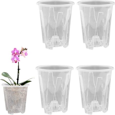 5 pièces Pots à orchidées transparents en plastique avec trou de drainage Pot à fleurs pour orchidée avec fente respirante (10 cm) (1/5)