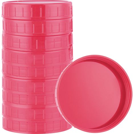 10 couvercles pour bocaux de conservation, col de 70 mm de large, en plastique PP, de couleur rose, pour la conservation des aliments secs et liquides. (1/5)