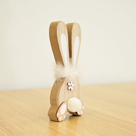 Statue Lapin - Décoration En Bois Naturel Pour Scène De Pâques - Ornement De Table Et Bureau - 1 Pièce (1/4)