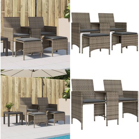 Gartensofa 2-Sitzer mit Tisch und Hockern Grau Poly Rattan - Gartensofa - Outdoor-Sofa - Terrassenmöbel - Lounge Set - Gartenlounge - Home & Living (1/5)