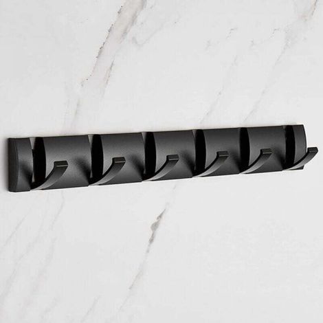 (Black, 6 Hooks) Wall-Mounted Coat Rack with 6 Hooks, Modern Folding Bathroom Coat Rack, Space-Saving Towel Rack for Hanging Coats, Hats, Scarves (1/4)