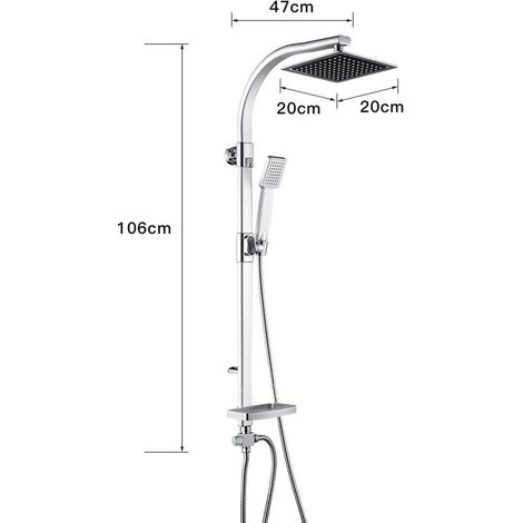 – Colonne de douche sans robinetterie – Douchette ABS chrome 48 buses – Tuyau flexible 150 cm – Dimensions 20x47x106 cm (1/5)