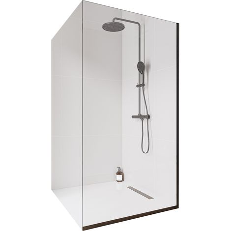 Walk-In Bernstein EX102-2 10mm Nano Klarglas Edelstahl Schwarz matt 120x220cm mit Bodenprofil
