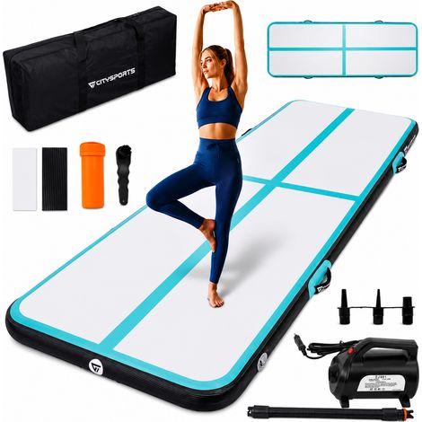 CITYSPORTS Airtrack Matte Aufblasbare Turnmatte 300x100x10 cm - Gymnastikmatte mit 3D-Antirutsch-Oberfläche, Inkl. Elektrischer Luftpumpe & Tragetasche,Grün (1/5)