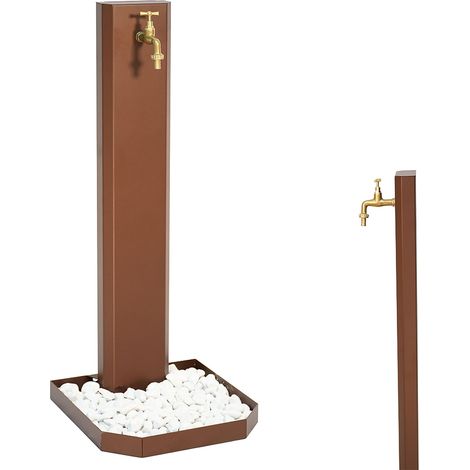 Fontana da Giardino Design a Colonna Ovale Rubinetto in Ottone e Base con Ciottoli Corten (1/5)