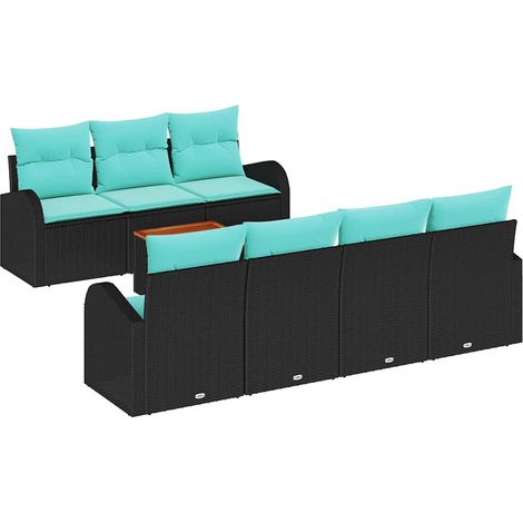 Garden Sofa Set 8 pcs Black and Turquoise Poly Rattan vidaXL (1/5)